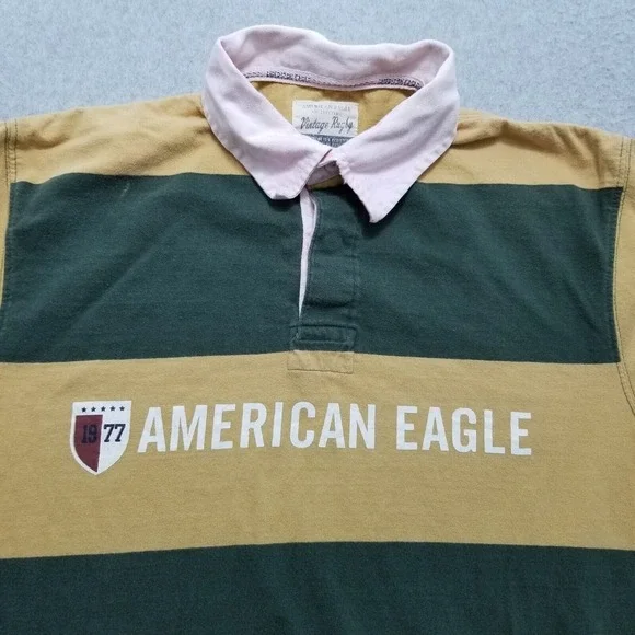 American Eagle Polo Shirt Mens Small Green‎ Short Sleeve Striped Cotton - Picture 5 of 13